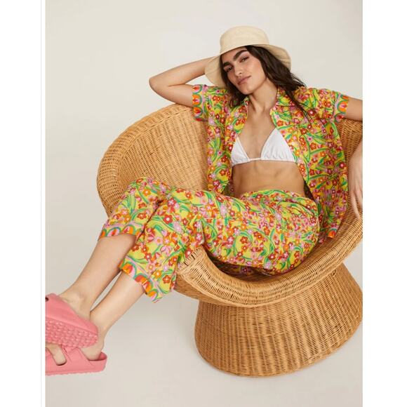 Solid & Striped Pants Womens X Small Yellow Floral Avril Ankle Cotton - Picture 1 of 10